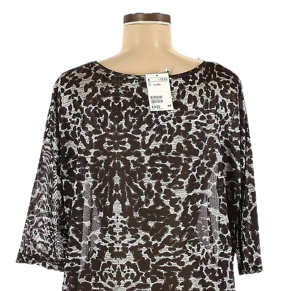 🌺 H&M Black Leopard Print Semi Sheer Oversized Tunic Top Size M NWT - Picture 4 of 8